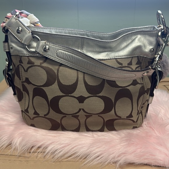 Coach Brown and Silver Shoulder Bag with Signature Monogram Vintage Y2K - Picture 3 of 10